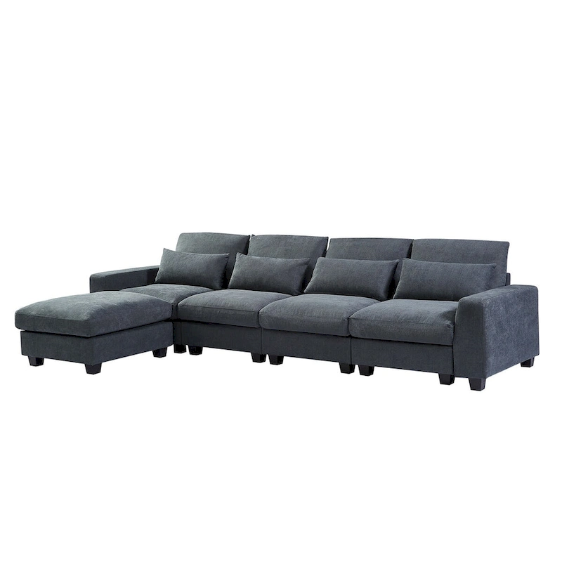 Modern Convertible Large L-shaped Feather Filled Sectional Sofa with Reversible Chaise - 129.9W x 72D x 31.5H