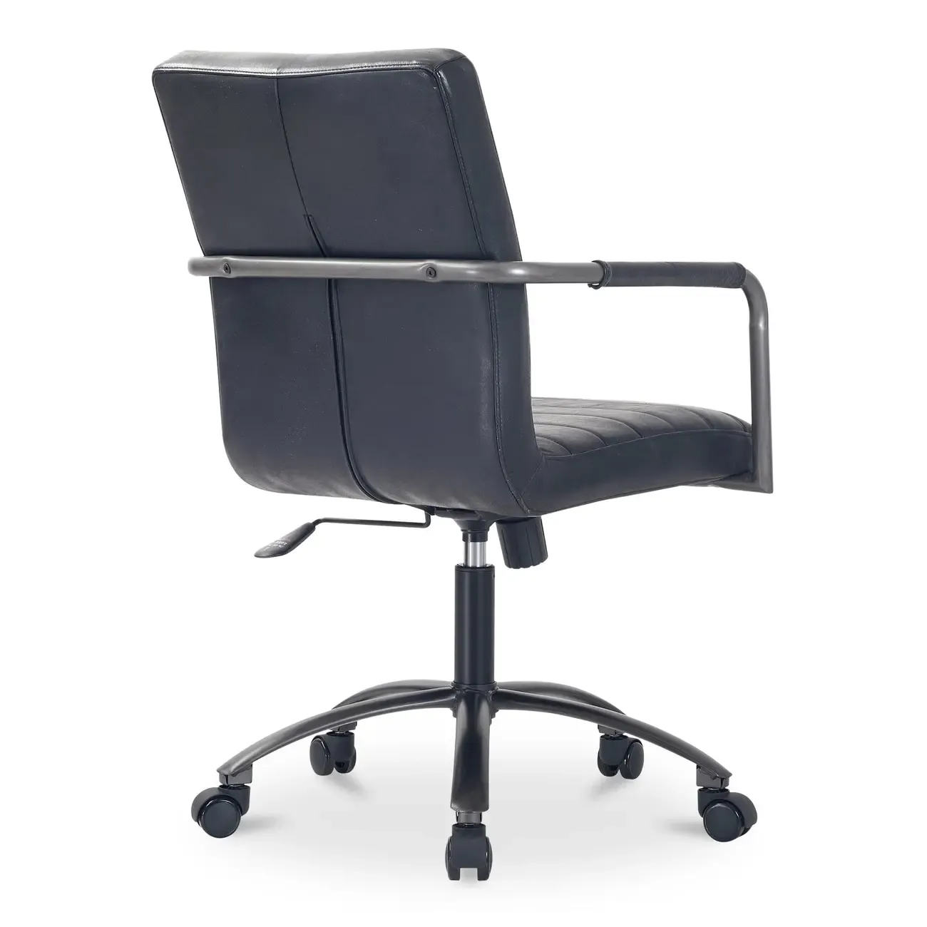 Mid-Back Genuine Leather Swivel Desk Chair with Arms