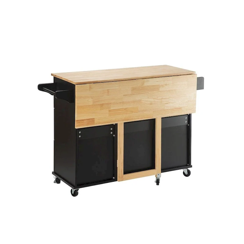 Kitchen Island Cart with Extensible Rubber Wood Top and Locking Wheels