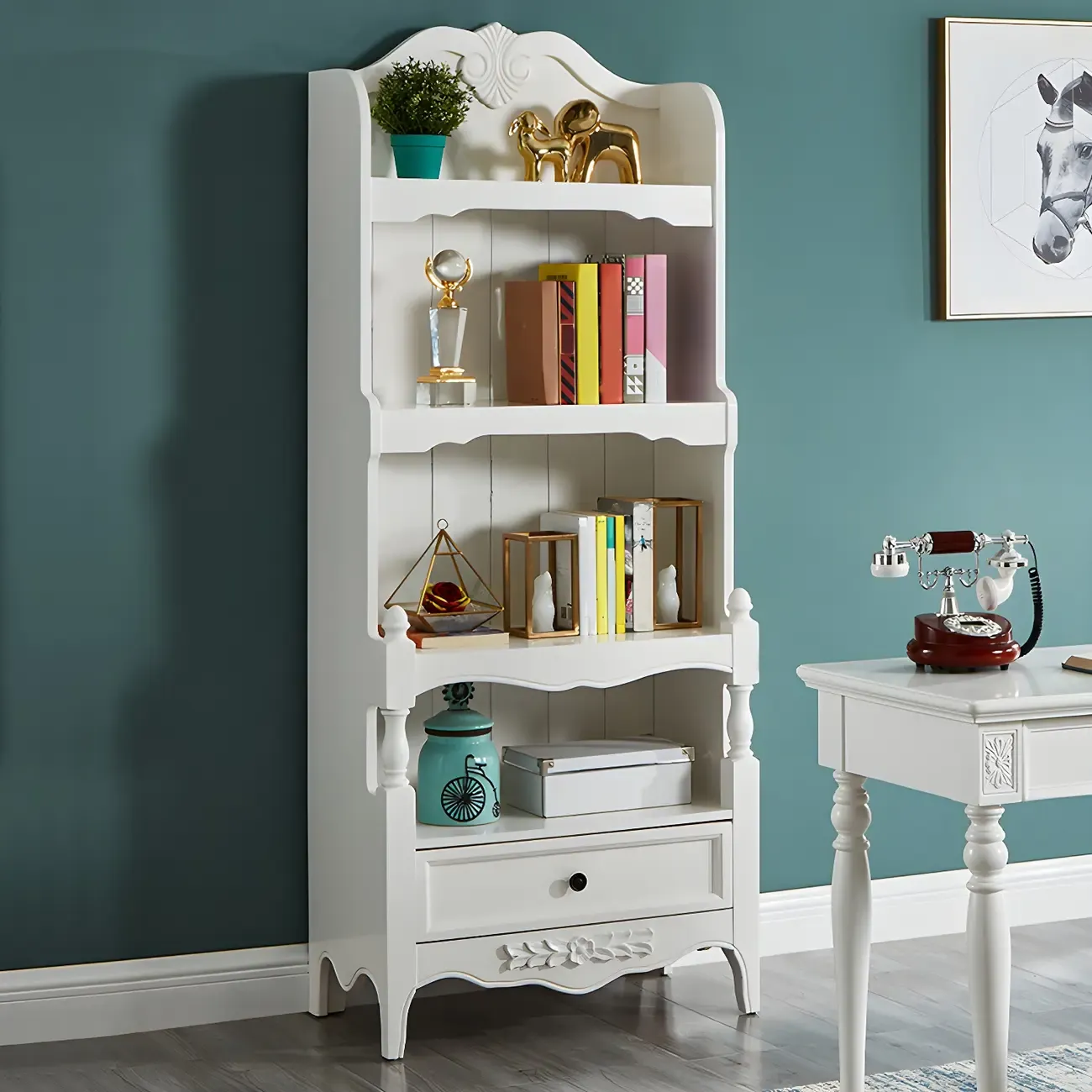 Traditional Wood 3-Shelf Brown Bookcase with Drawer