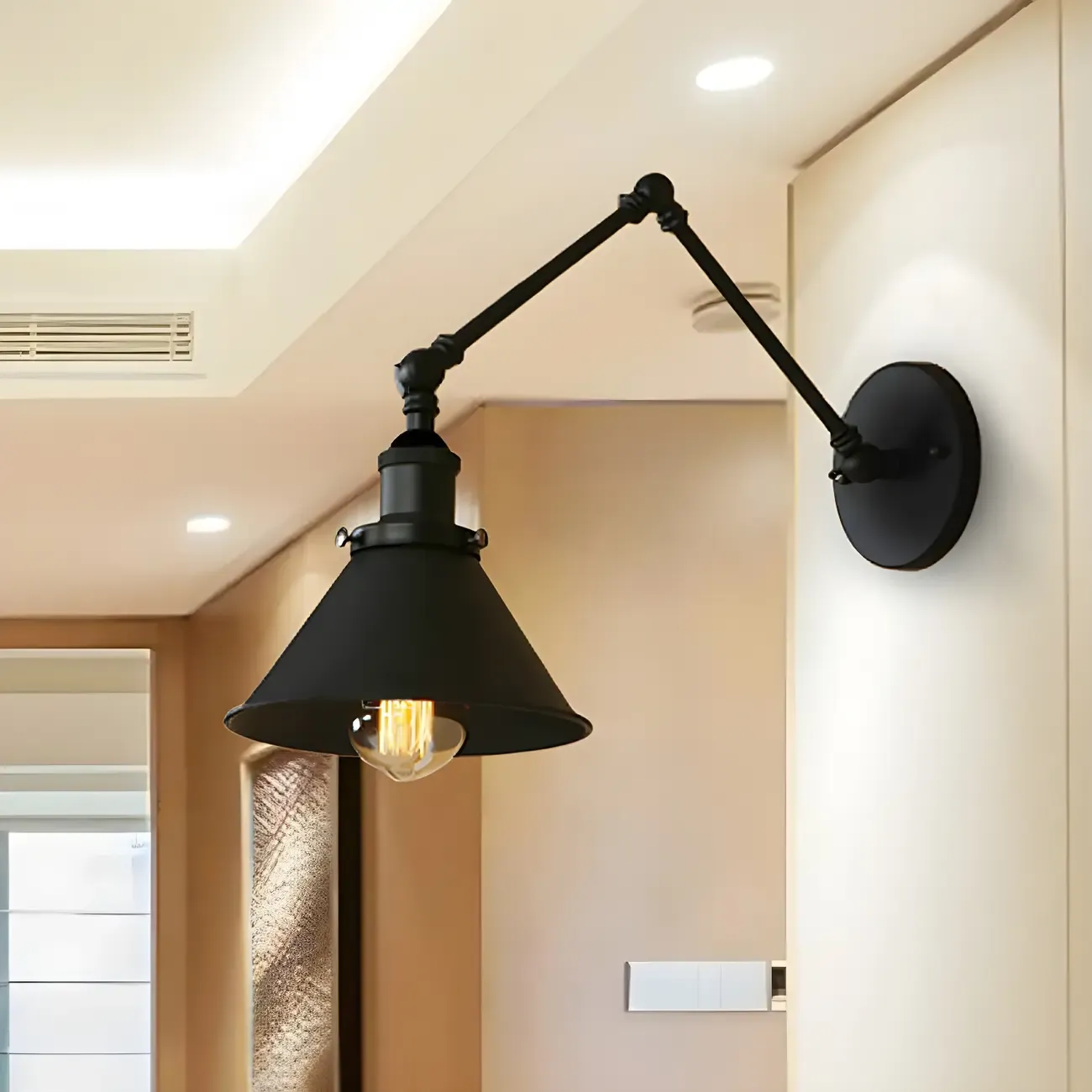 Industrial Metal Black 1-Light Swing Arm Wall Light