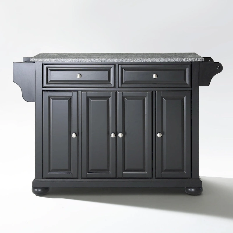 Crosley Alexandria Solid Granite Top Kitchen Island in Black Finish - 51.5 W x 18 D x 34 H