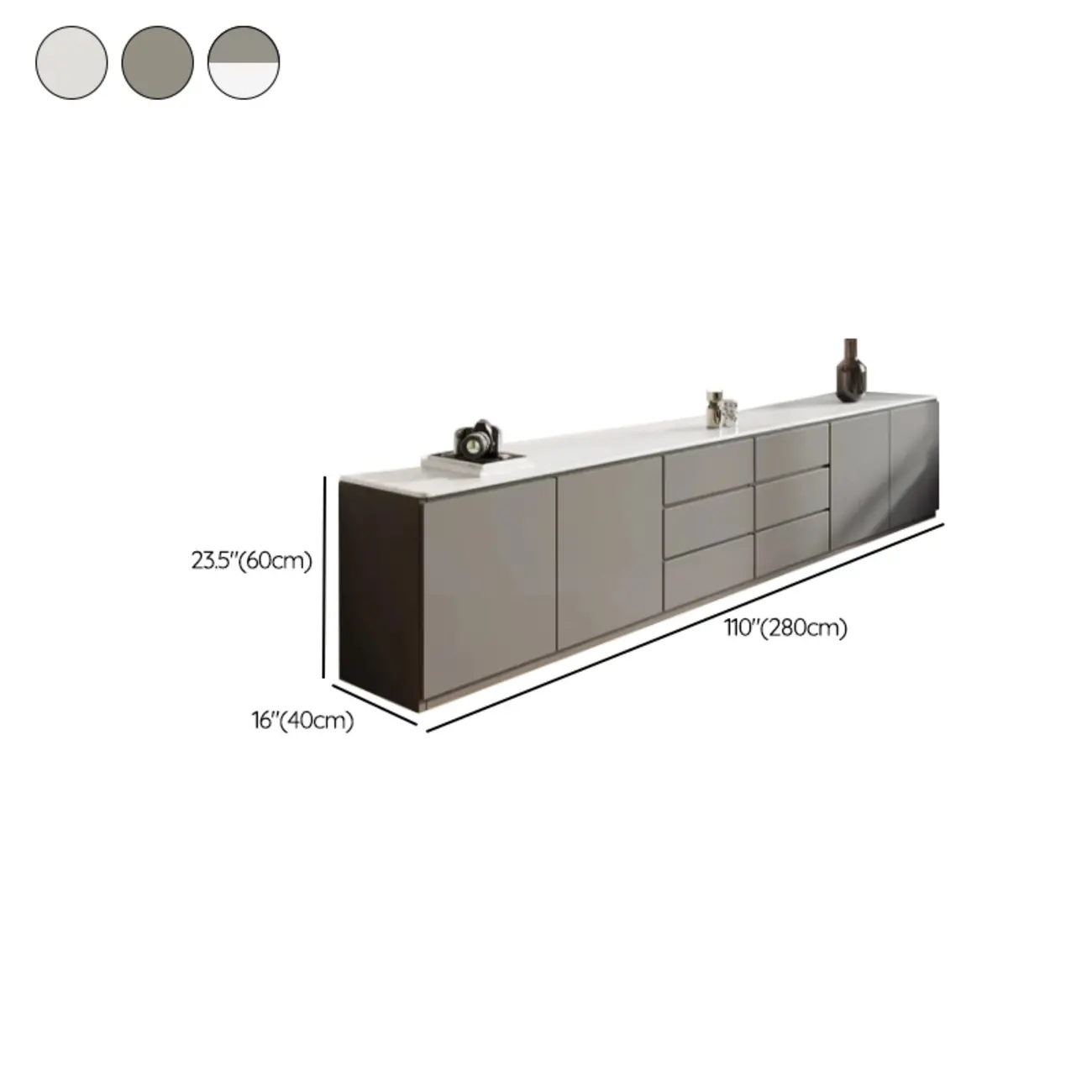 Modern Long White Wood TV Stand with Drawers