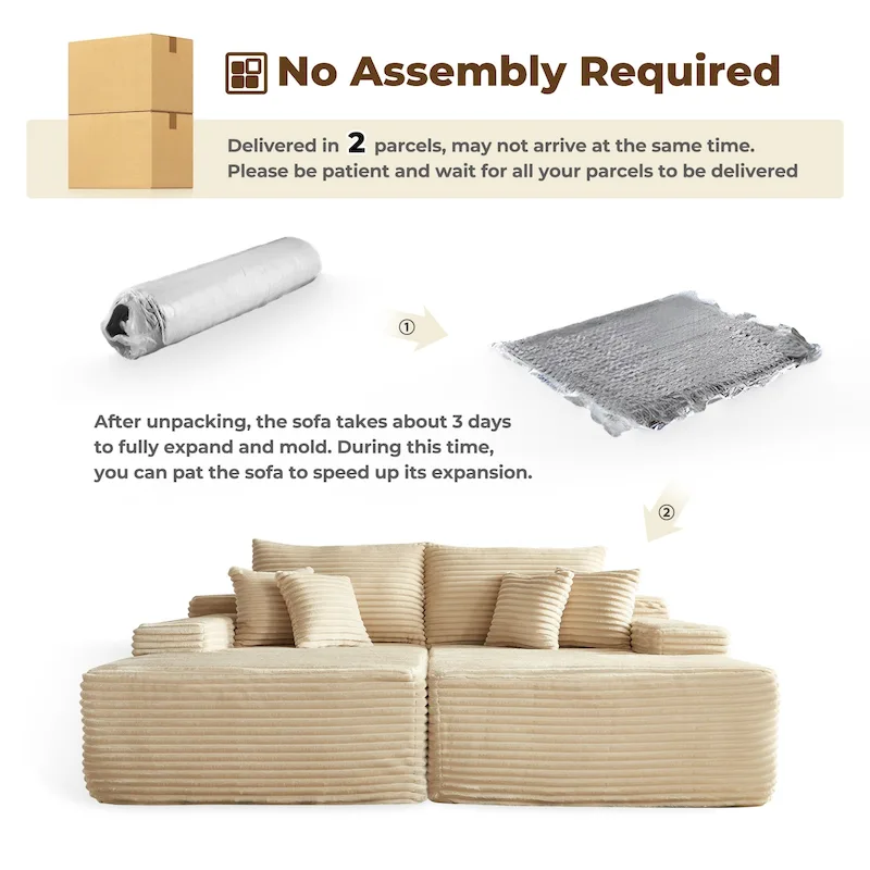 OVIOS Long Plush No Assembly Required Double Chaise Sofa