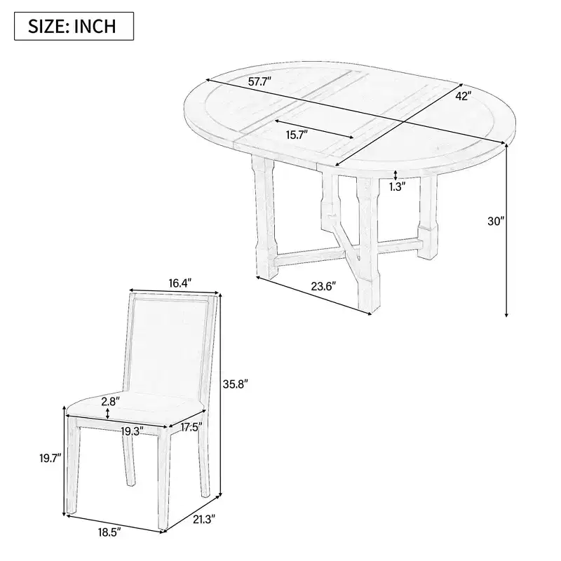 Merax Farmhouse Style Kitchen Table with Removable Leaf & Upholstered Chairs