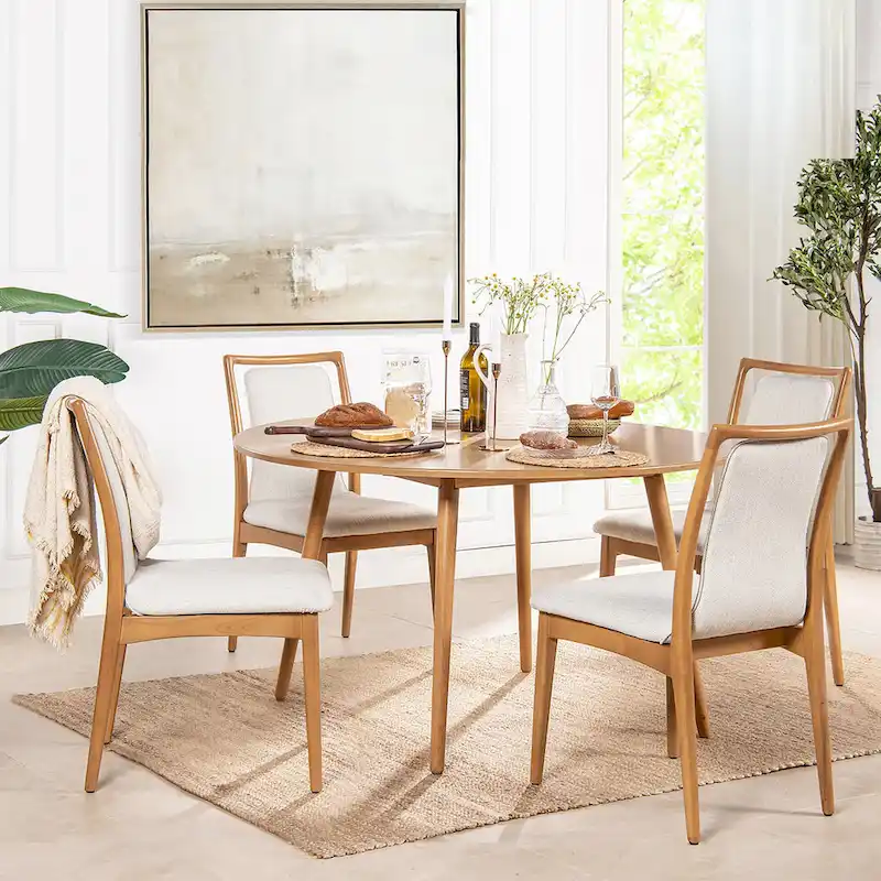 Scandi Upholstered Natural Light Brown Wood Dining Chair (Set of 2)