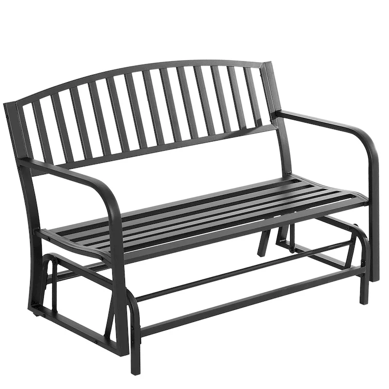 Outdoor Glider Bench, with Armrests, Slatted Seat & Backrest, Loveseat with Power Coated Steel Frame