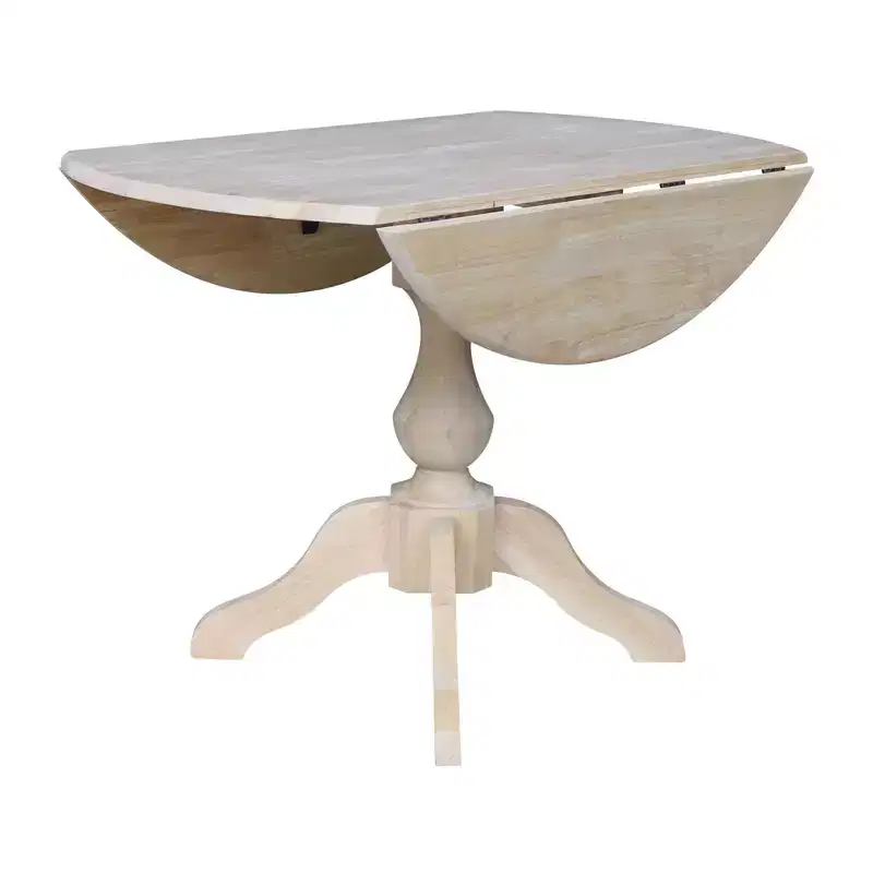 42" Blake Round Drop Leaf Dining Table Unfinished - International Concepts: Compact, Pedestal Base