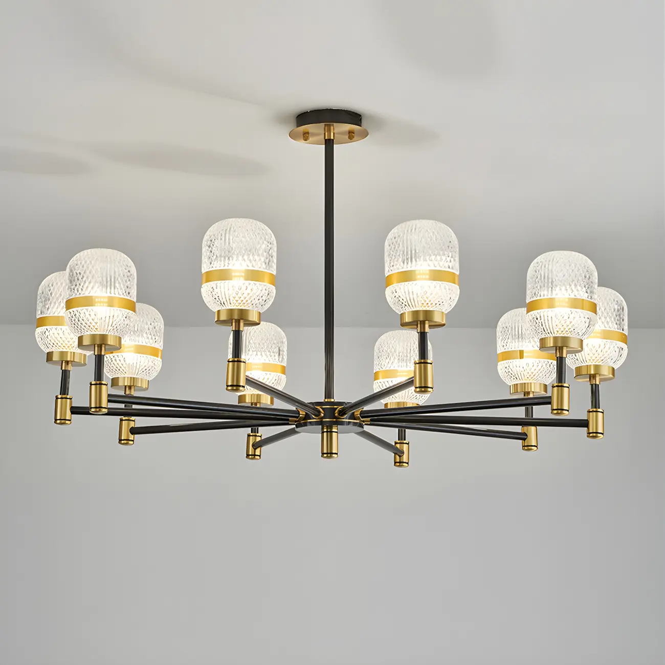 Modern Black Gold Prismatic Glass Sputnik Chandelier