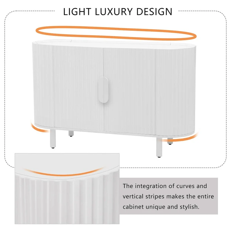 Curved Design Light Luxury Sideboard with Adjustable Shelves