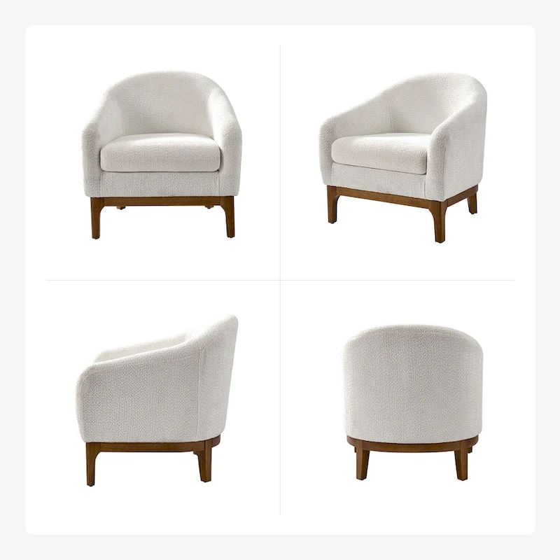 Augus Modern Boucle Accent Barrel Chair with Solid Wood Legs by HULALA HOME