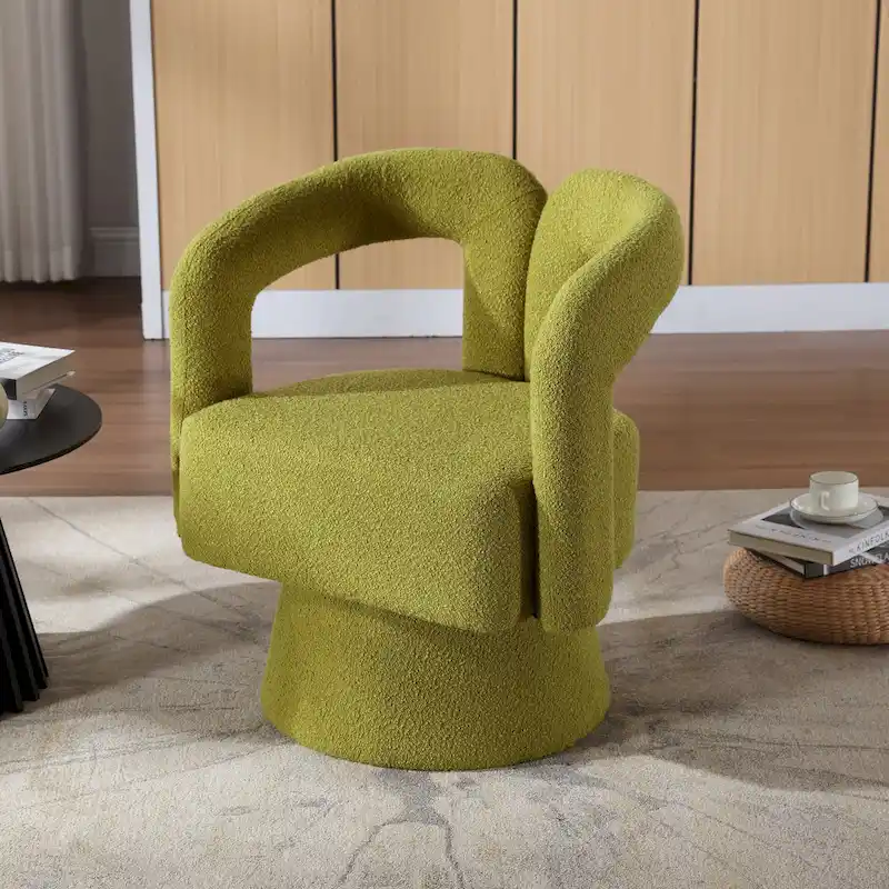 Boucle Upholstered 360° Swivel Barrel Accent Chair, Hardwood Frame, 15-Min Assembly, 6 Colors