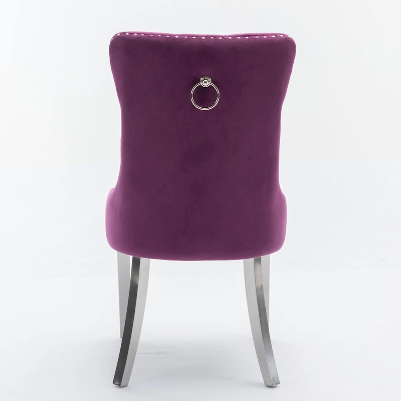 Set of 2 Velvet Dining Chairs with Nailhead Trim and Chrome-Plated Stainless Steel Legs