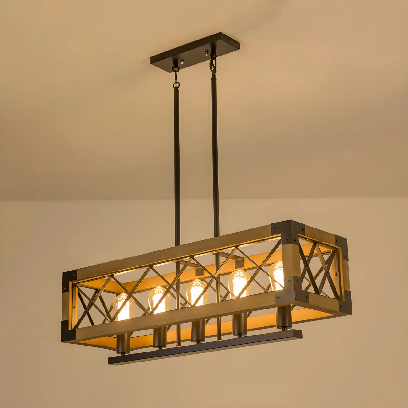 Industrial Black Metal 5-Light Island Pendant Light