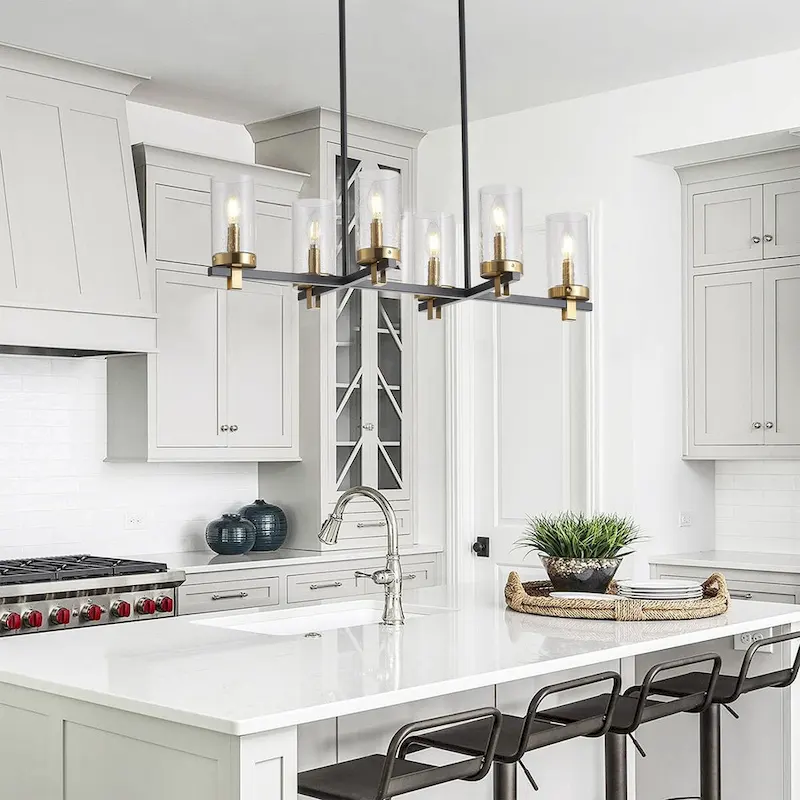 6-Lights Glass Shape Creative Adjustable Kitchen Island Lights - 31.9 D11.8 W72 H (Adjustable)