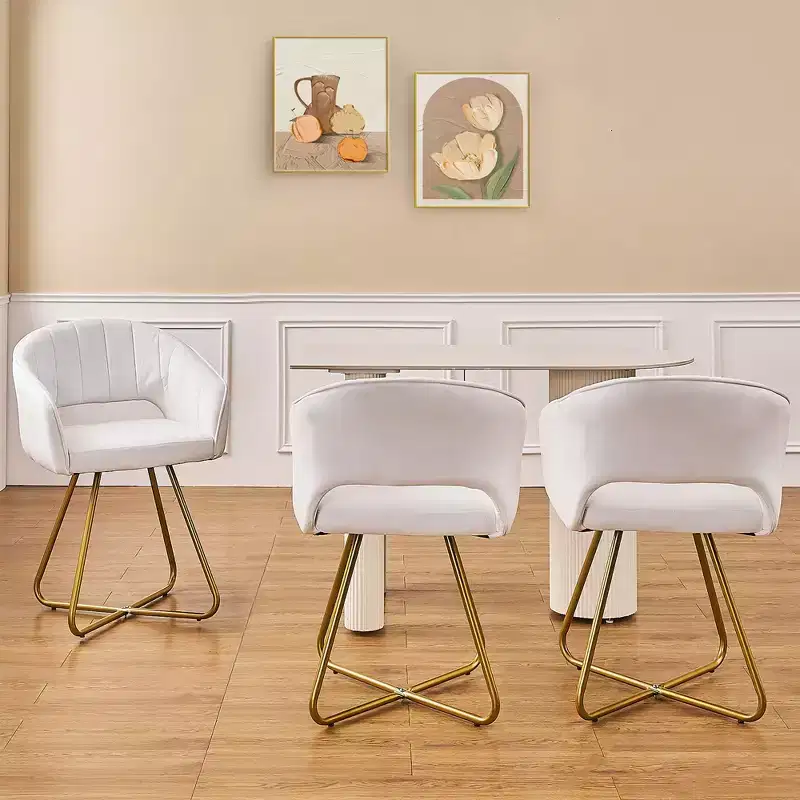 White Velvet Accent Armchair with Gold Metal Base, Padded Seat & Back, Seats 1