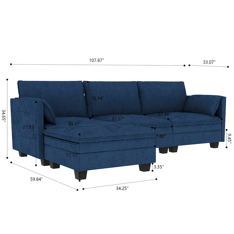 Christopher Knight Home - Noah Large 3-Seater L-Shaped Sofa with Movable Ottoman and Armrest Pockets, Fabric Upholstery