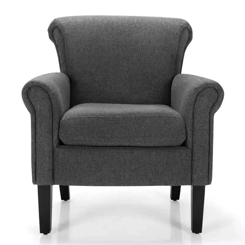 Costway Modern Upholstered Fabric Accent Chair w/ Rubber Wood Legs Dark Gray\Light Grayy