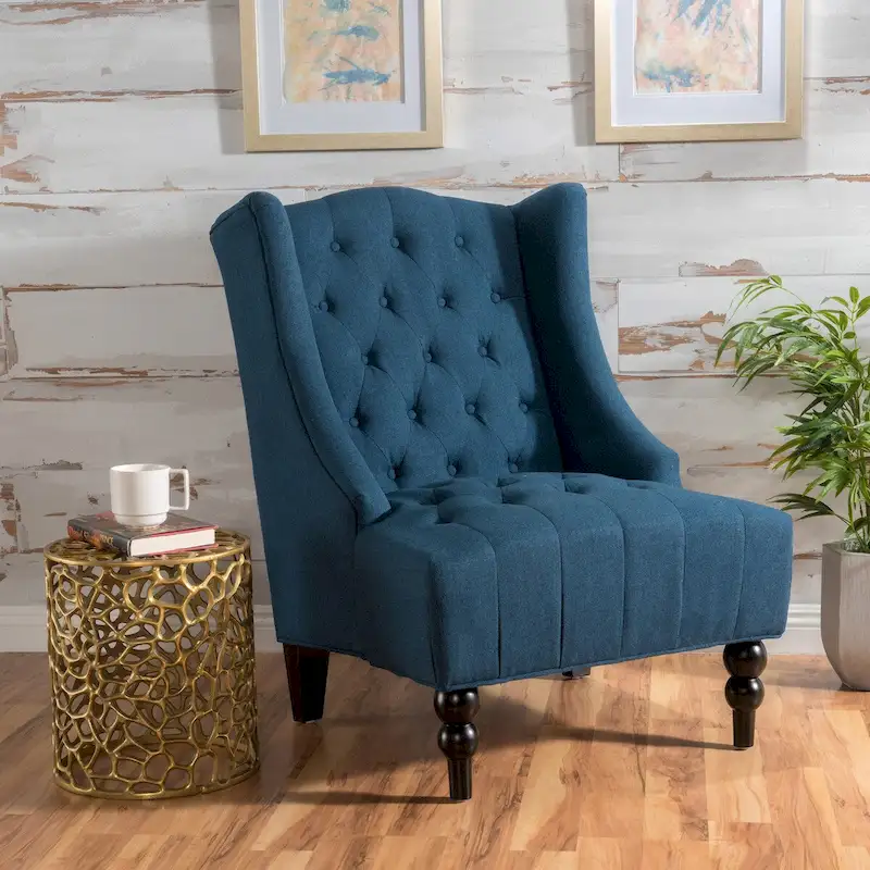 Contemporary Design Upholstered Wingback Chair, Hi-back Club Chair with Wood Legs