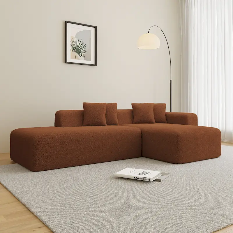 105.51 Modern L-Shape 5 Seater Modular Sectional Sofa Couch with Chaise Lounge, in Soft Lambswool Sherpa Fabric