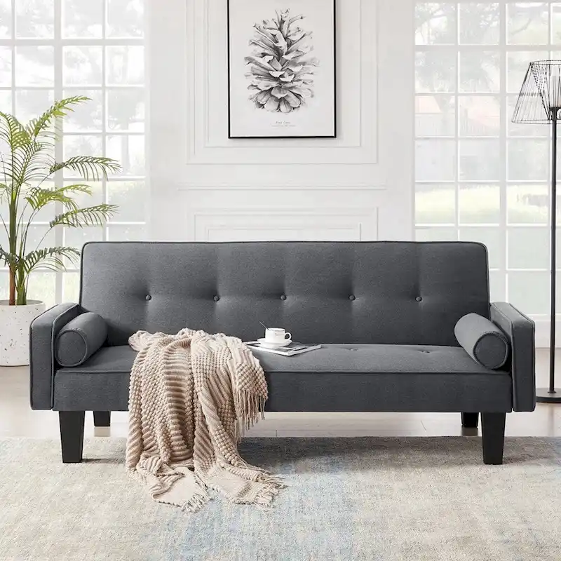 Living room sofa convertible into sofa bed includes two pillows