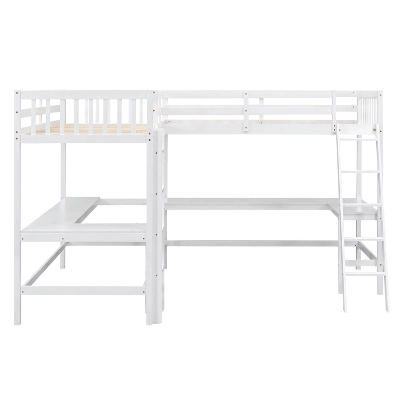 Twin L-Shaped Loft Bed with Desks