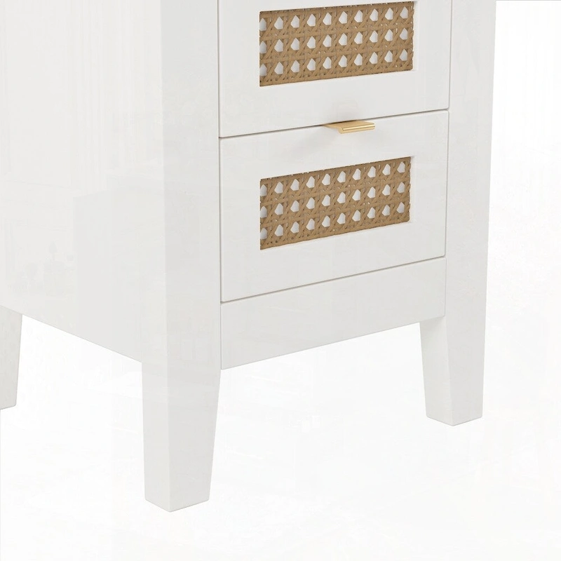 Wooden Nightstands Set of 2 with Rattan-Woven Surfaces and Three Drawers