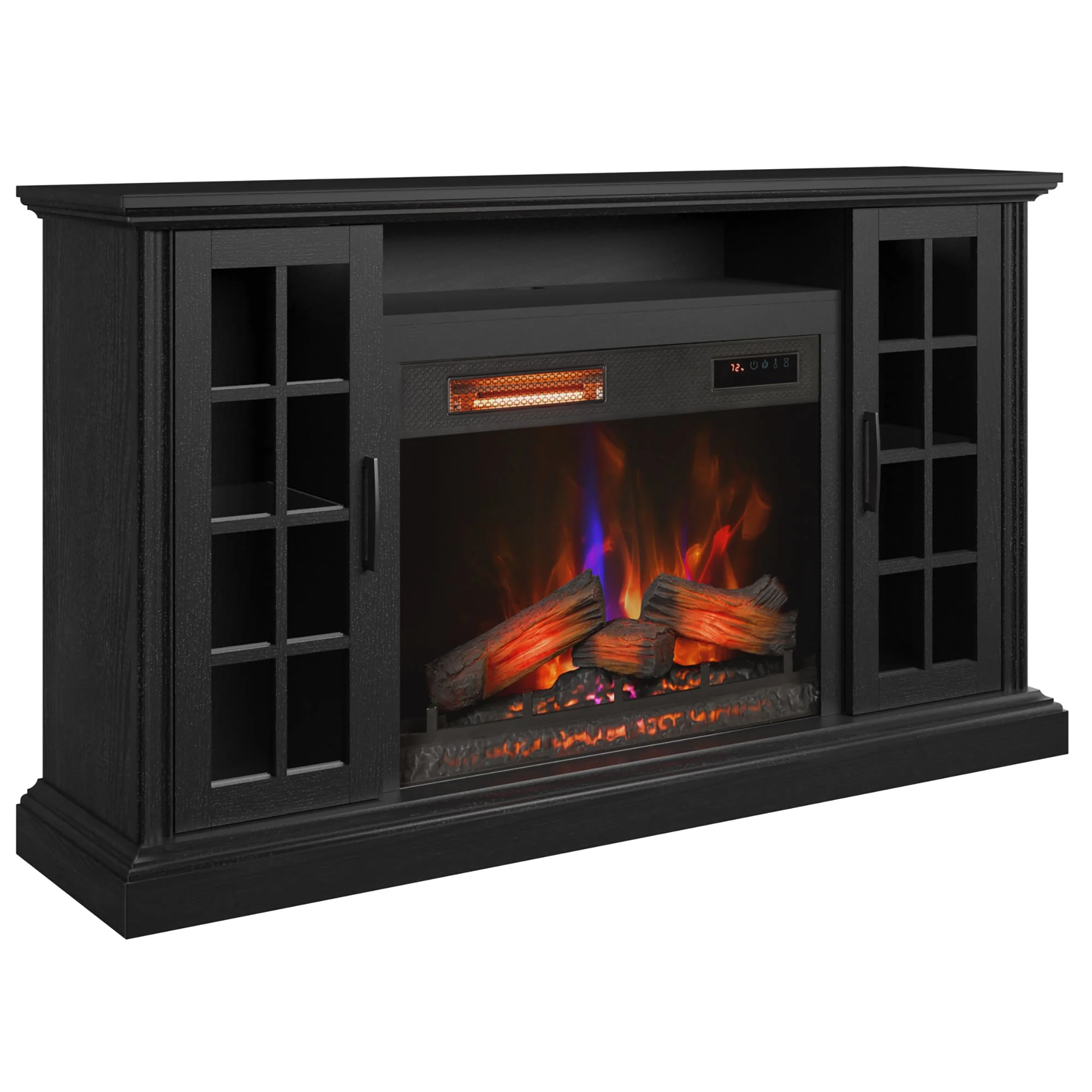duraflame? Windowpane Glass Door Electric Fireplace TV Stand Media Console