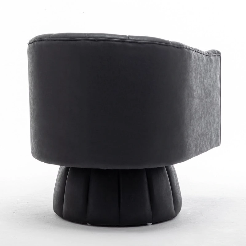 SEYNAR Mid-Century Swivel PU Leather Tufted Round Accent Barrel Chair