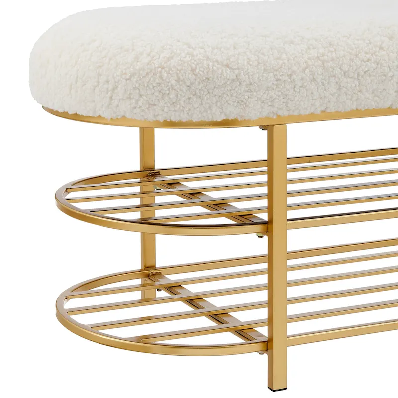 Frisly Shearling Fabric Bench w/ Shelf
