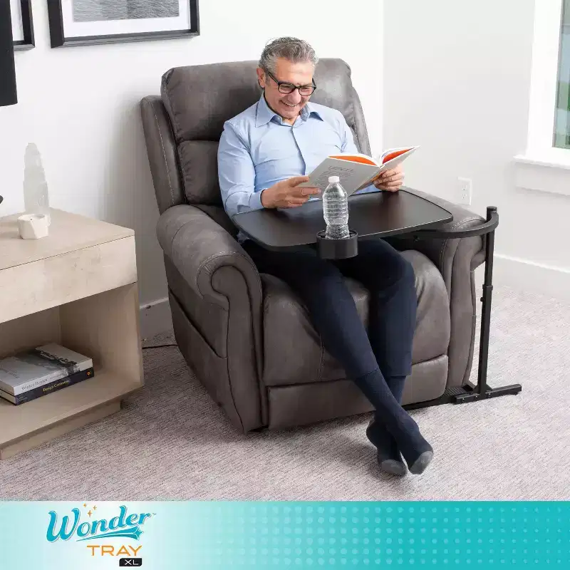 Stander Wonder Tray, Adjustable Swivel TV Tray & Laptop Desk with Cupholder & Laptop Wedges, XL, Black