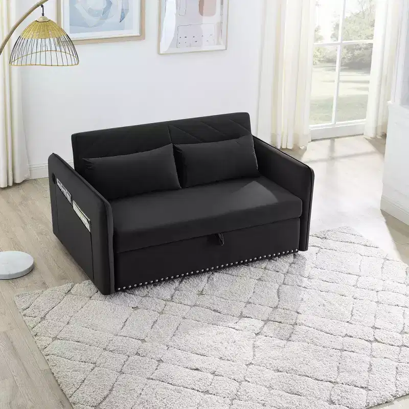 MAYEERTY Sleeper Sofa Bed with USB, 3-in-1 Adjustable Pull-Out Bed & Side Pocket (Velvet)