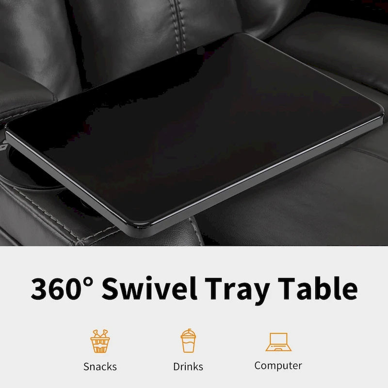 MCombo Power Recliner Chair, Home Theater Seating with Adjustable Headrest and Tray Table, Breathable Leather HTS422