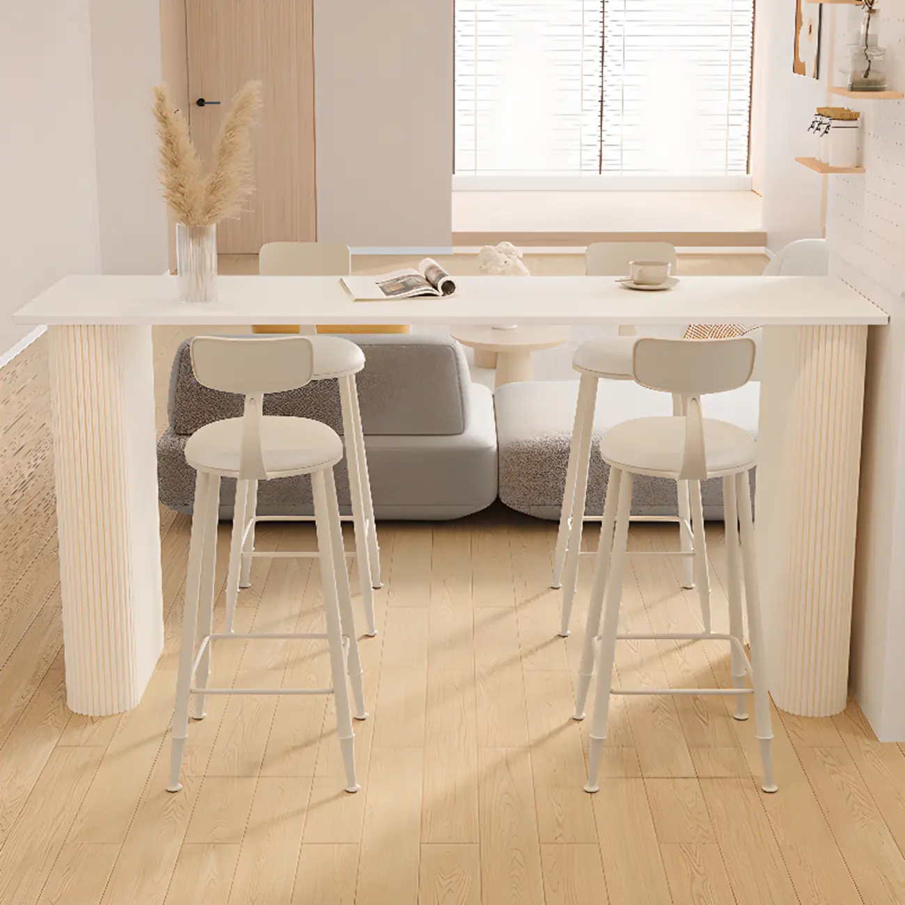 Modern White Stone Top Metal Double Pedestal Bar Tables
