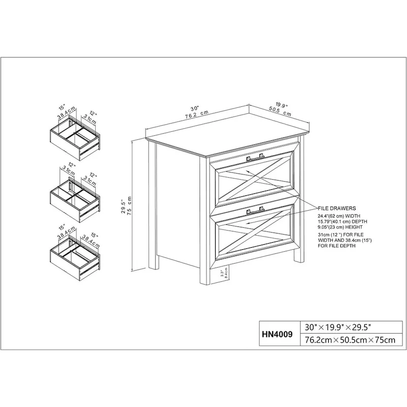 Saint Birch Honduras Washed Gray 2-drawer Lateral Filing Cabinet