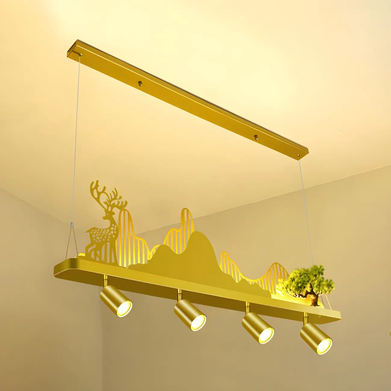 3/4-Light Modern Gold Metal Abstract Island Light