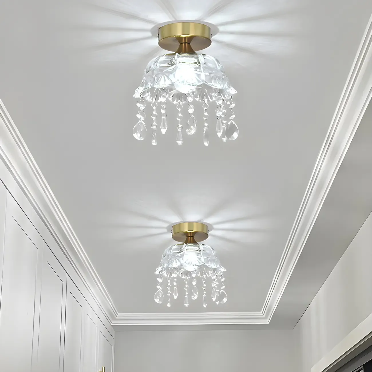 Elegant Golden Crystal Flower Dome Semi Flush Ceiling Light