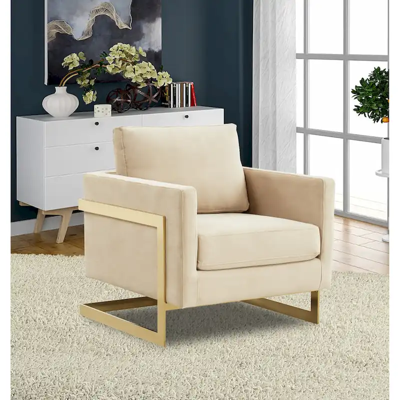 LeisureMod Lincoln Mid-Century Velvet Accent Arm Chair With Gold Frame - 34