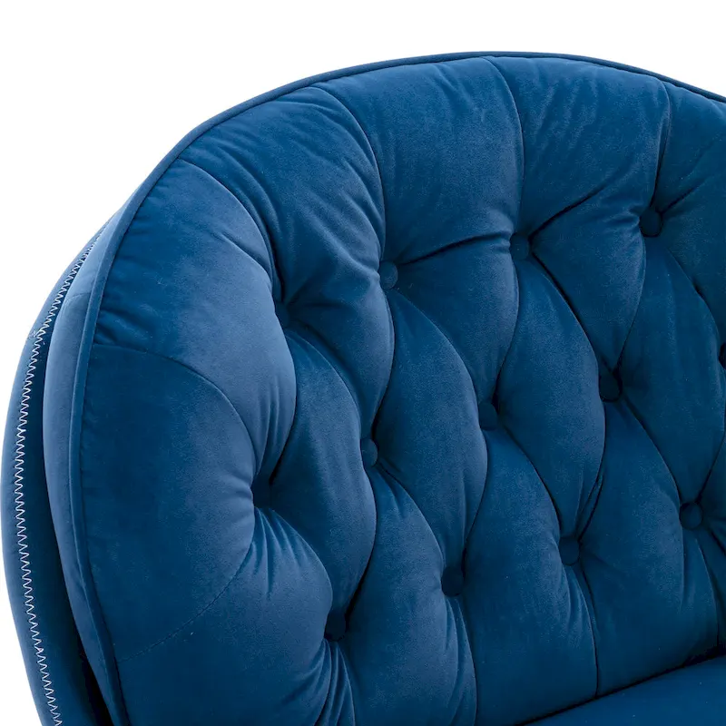 Blue Modern 31.73 Upholstered Swivel Buttons Tufted Accent Chair with Ottoman and Black Metal Legs