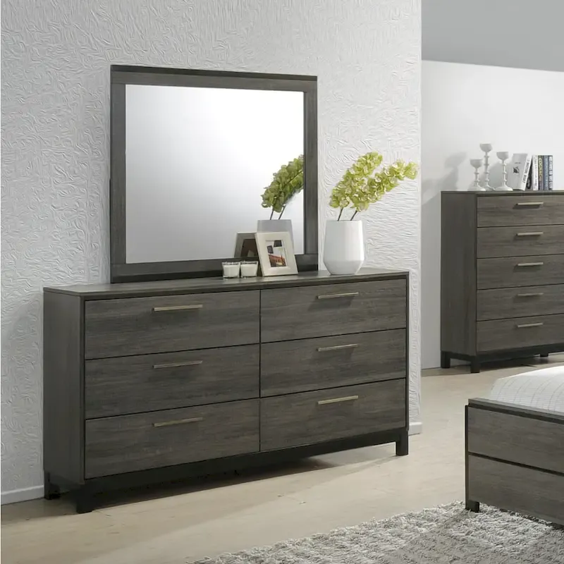 Roundhill Furniture Ioana 187 Queen 6-pc. Antiqued Grey Wood Bedroom Set