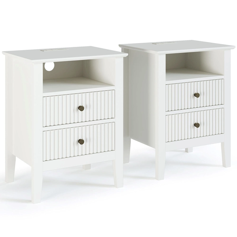 2 Drawers Nightstand with Charging Station (Set of 2)