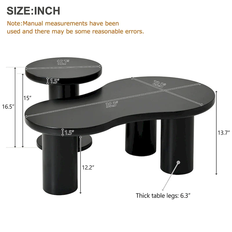 Set of 2 Nesting Cloud Coffee Table with Round Small Side Table