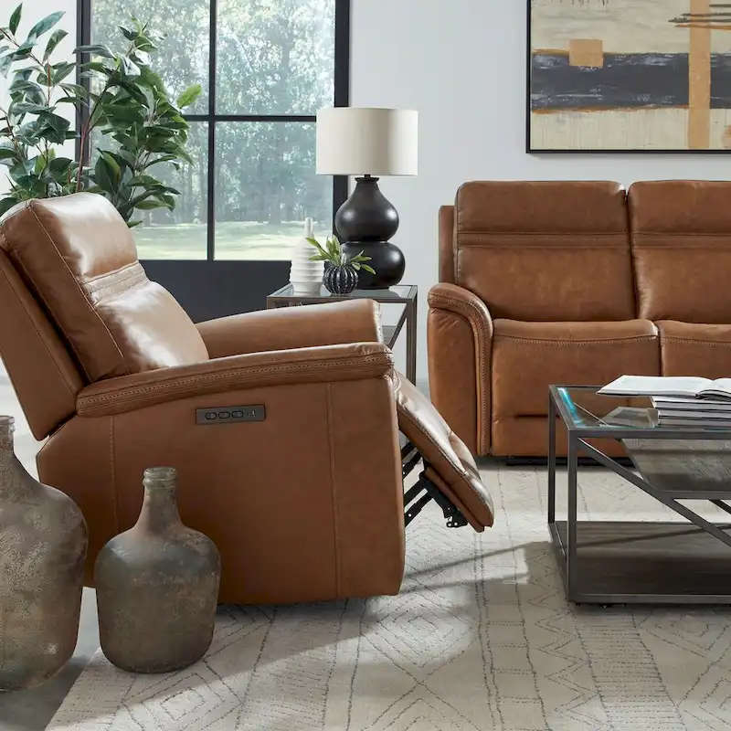 Cooper Leather Power Recliner - Camel