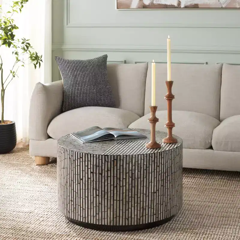 Hamza Round Coffee Table - COF1804A - Silver/Black - Safavieh