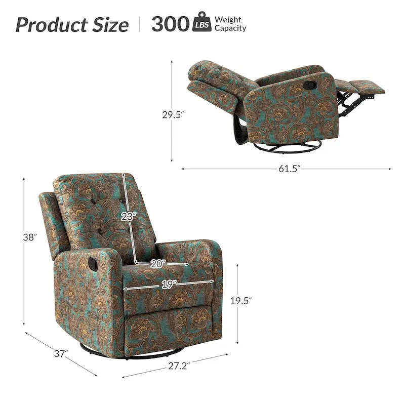 Manual Swivel Recliner with Tufted Back Set of 2