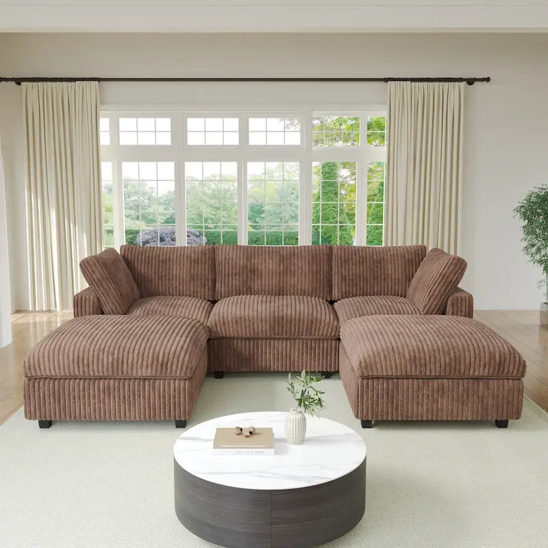 Soft Plush Upholstered Modular Sectional Sofa U-shaped Down Filled Living Room Couch-5 Seaters/6 Seaters