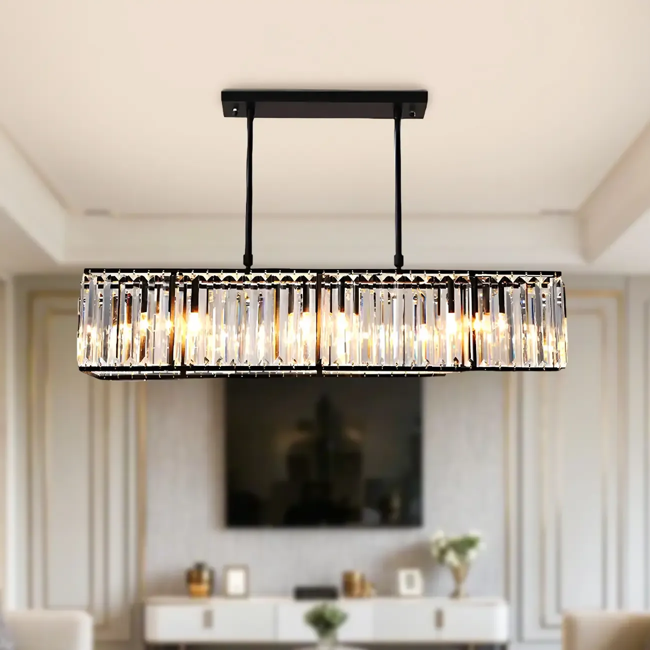 Modern Crystal Rectangular Island Pendant Light for Kitchen