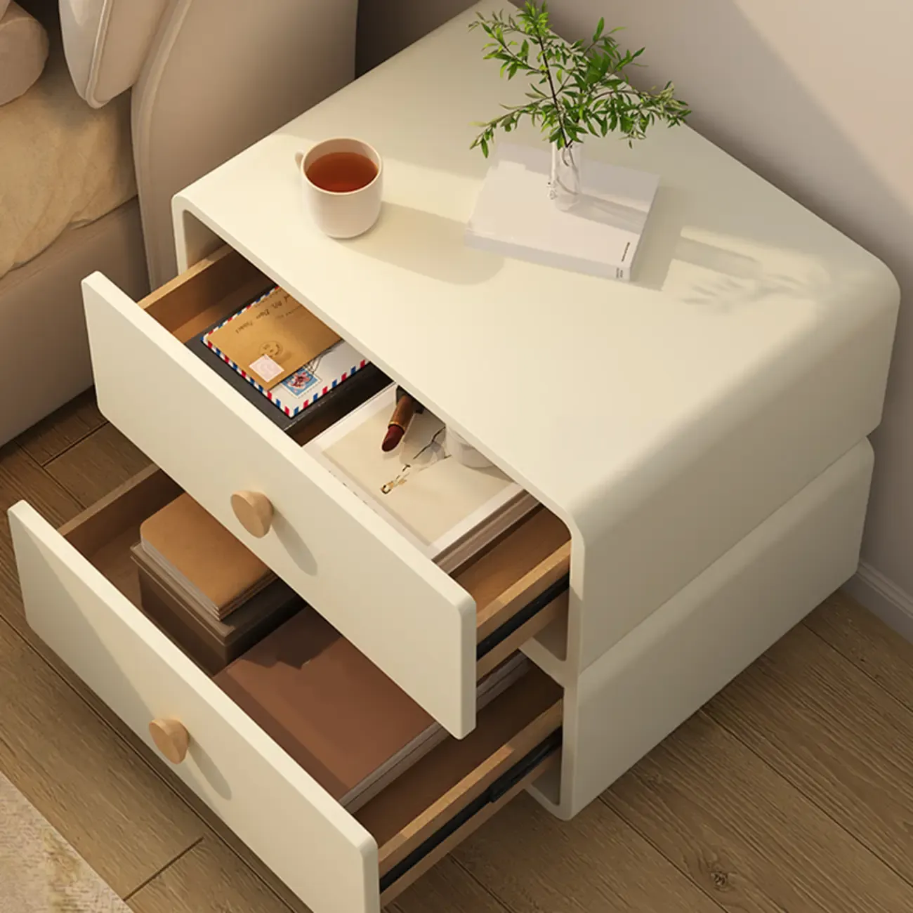 Bedroom Off-White Wooden Two Drawer Nightstand