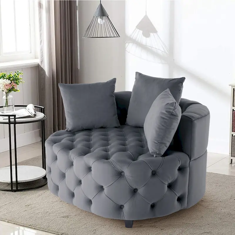 Velvet Modern Leisure Big Classical Barrel Chair with 2 Pillows