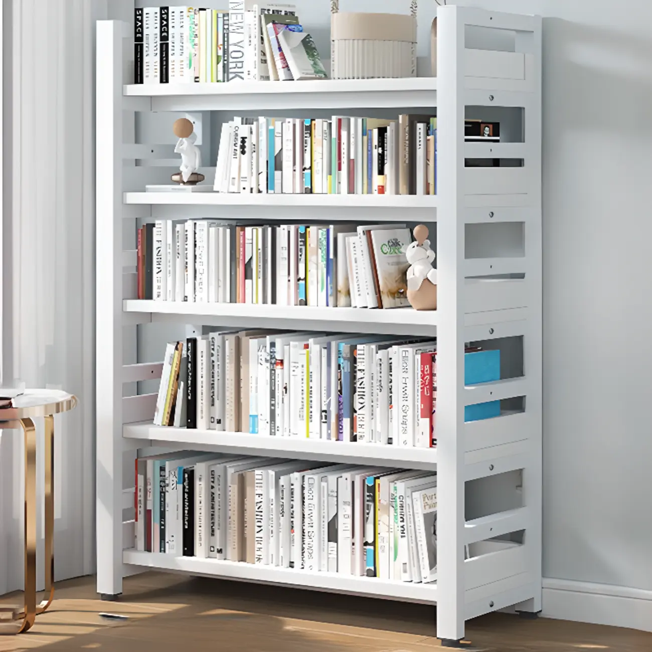 Freestanding Simple Multi-Layer Wood Bookshelf in Steel Frame